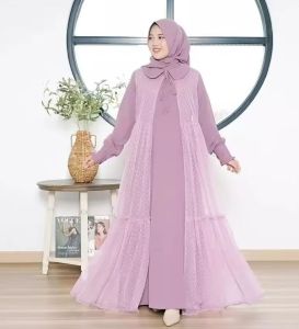 gamis motif terbaru 2025 / Gamis Kinara Dress Maxi / Pakaian Wanita Muslim / Dress Set Outer Tille Motif Cantik /