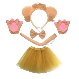 Lion Costume Set Ears Headband Tail Gloves Bow Tutu Animal Fancy Costume Kit Accessories Halloween Cosplay Accessories
