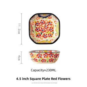 OMK Polish Style Hand-painted Ceramic 4.5 inch Square Dipping Dish Snack Dish Dessert Plate Tableware