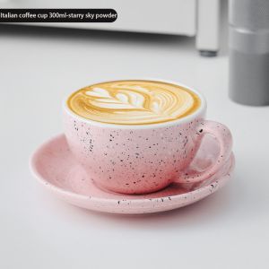 BINCOO Coffee Mug Set with Saucer Professional Latte Cup and Saucer Set Ceramic Mug Cappuccino Cup for Household and Office 300ML