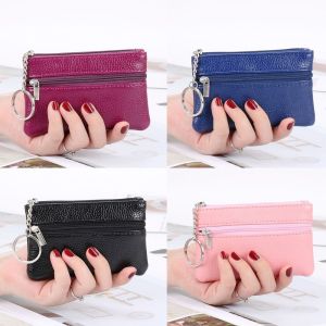 NOBLELYN with Key Ring Women Wallet Short Zipper Money Bag Multi-functional PU Leather Coin Purse