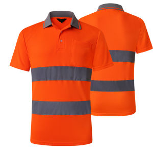 Hi Vis Safety Shirt for Men Short Sleeve Orange Navy Construction Work Shirts Reflective Safety Polo Shirt for Construction Men and Women