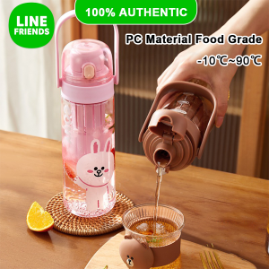 100% Authentic Line Friends Water Bottles PP Material Food Grade 600ML Large Capacity Kettle Portable Detachable LFB72