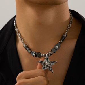 SHILIA Geometry Y2k Punk Necklace Beaded Goth Simple Metal Necklace Unique Neck Jewelry Star Pendant Necklace Men Women