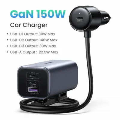 UGREEN Nexode 150W GaN 4 Ports Car Charger Type C PD3.1 Fast Charging for iPhone 16 15 14 13Pro Max iPad Pro 2022 Samsung S24 S23 Ultra Macbook Laptop