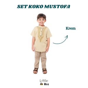 Littlebee Mustofa Cream- Setelan Koko Anak  Size1-5 Tahun Baju koko Kaos Laki-laki