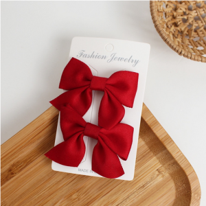 Indo - Jepit Rambut Anak Perempuan Pita Set 2 Pcs Motif Polos / 2 in 1 Jepitan Rambut Fashion Ribbon Hair Pin Gaya Korea