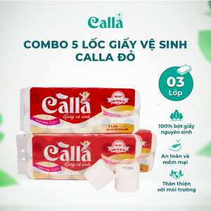 Combo 5 bịch Giấy vệ sinh Calla 3 lớp x 10 cuộn- Đỏ có lõi tan nhanh trong nước mềm mịn không bụi không hoá chất