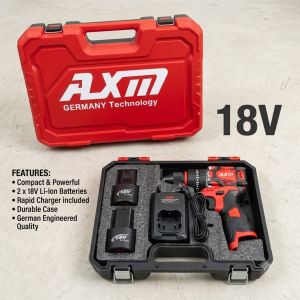 AXM Impact Drill 18V Keyless Chuck Cordless Power Tool with Battery Charger and 2x 18V Batteries