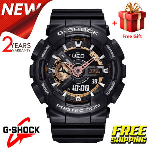 [Ready Stock] Jam Tangan Lelaki GShock GA110 Men Sport Watch Dual Time Display  Water Resistant Shockproof and Waterproof World Time LED Auto Light Sports Wrist Watches with 2 Year Warranty GA-110RG-1A Black Rose Gold