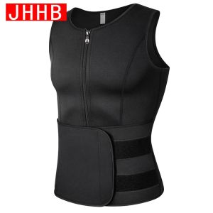 JHHB Mens Body Shaper Waist Trainer Sauna Suit Sweat Vest Slimming Weight Loss Fitness Tummy Control Fat Burner Workout Corset with Belt