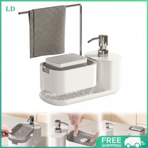 COD [Free Shipping] Elegant Kitchen Soap Dispenser Set with Tray and Sponge Holder for Modern Kitchen Decor
