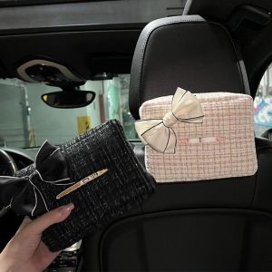 SUDMFK Cute Bow Car Seat Back Tissue Bag Exquisite Small Fragrant Wind Car Tissue Boxes Fashion High Quality Automotive Napkin Holder Tissue Storage Case