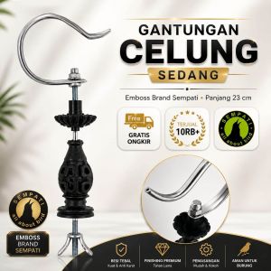 SEMPATI Gantungan Sangkar Burung Cenlung Sedang 23cm Besi Tebal Premium Cantolan Kandang Murai Batu Lovebird Kenari Kacer Hook Sangkar