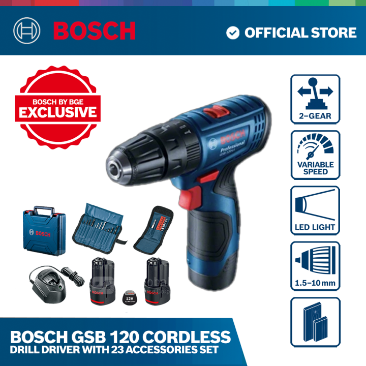 Bosch GSB 120 Cordless Impact Drill with 23pc. Accessories Set - Tools ...
