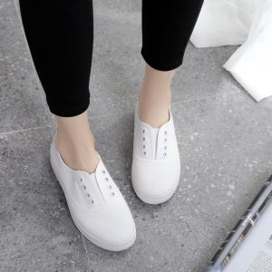 【Free Shipping】 Low-Cut Canvas Shoes Flat-Bottomed Casual Slip-On Lazy Shoes Ladies White Shoes