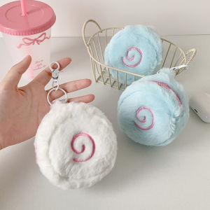 BINOCUL ตุ๊กตาเค้กปลา กระเป๋าเหรียญขนฟู ขนาดเล็ก หลายฟังก์ชัน กระเป๋าเก็บของชิ้นเล็ก แบบพกพา จี้ คีย์เชนการ์ตูน ผู้หญิง