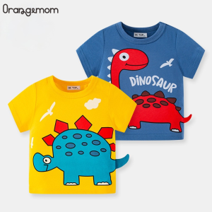 ออร์แกนิกผ้าฝ้ายเสื้อผ้าเด็กแฟชั่นเสื้อยืดเด็กฤดูร้อนเกาหลีเสื้อแขนสั้นน่ารักไดโนเสาร์เสื้อยืดลายการ์ตูน