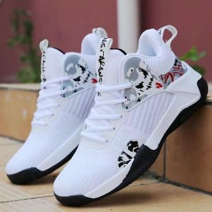 Men Fashion Mesh Breathable Basketball Shoes Sports Sneakers Comfortable High Top Outdoors Casual Black Rubber Shoes For Men On Sale