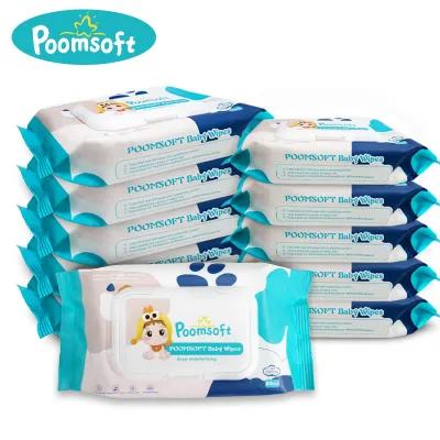 Poomsoftแพ็คเกจเล็ก ผ้าเช็ดทำความสะอาดเด็ก ทิชชู่เปียกขนาด 80 ชิ้น 50 แพ็ค (4000 ชิ้น) เด็กผู้ชาย เด็กหญิง BABY wipes