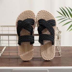 YTM Holiday Cross Rope Slippers Waterproof Non-Slip Woven Style Sandals Casual Shoes Vacation Beach Slippers Girls