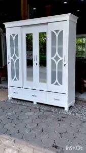 Lemari Pakaian Kayu Teack Bukan Serbuk/ Lemari Baju Sliding 4 Pintu Duco Bahan Kayu Kuat Blokteak / Lemari Kamar Tidur Modern Minimalis
