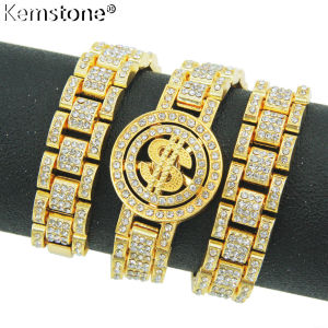 Kemstone Rotatable Dollar Watch Chain Pendant Necklace Jewelry for Men