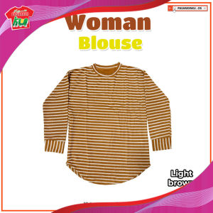 Women’s Blouse Shirt Ribbed Cotton | Round Neck Collar & Ribbed Cuff | Breathable & Washable | Freesize