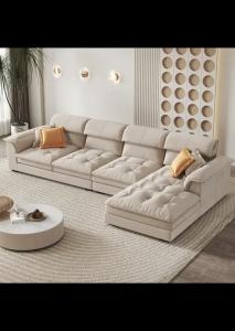 Fabric Sofa Living Room Straight Row Milk Fiber Combination Italian Technology Fabric Anti-Cat Scratch Sofa
