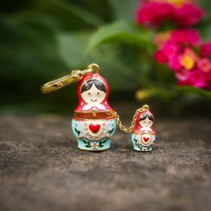 AETHERISY Vintage Matryoshka Doll Necklace Heart Crystal Openable and Closable Keychain Fashion Gold Chain Clavicle Chain Festival Gift