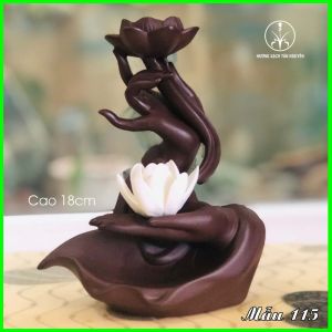Thác khói trầm hương Tân Nguyên thác khói phong thủy bàn tay Phật hình Hoa Sen cao 18cm