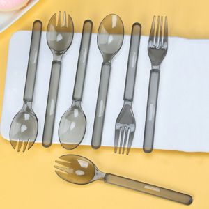 SALOMONER 100Pcs Individually Packaged Disposable Spoon Fork Thickened Eco-Friendly Ice Cream Spoons Party Dining Supply Portable Dessert Cake Scoop Household