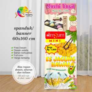 Cetak Spanduk Banner Mochi Dimsum Dan Es Jagung Hawai