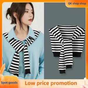 ✨QK shop✨ Winter Outer Shawl For Women Korean Style New Spring And Autumn Fake Collar Thin Striped Wool Dual-use Scarf Knitted Shawl