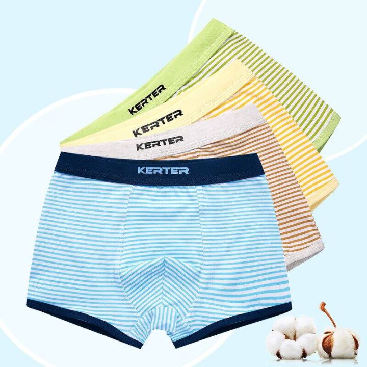 4pcs Blue Striped Boys Underwear Boxer Cotton Stretchy Spandex Class A  Quality Cartoon Panties Summer Soft Underpants 3 4 5 6 7 8 9 10 11 12 13 14  Years Old Kids Clothes RKU173003