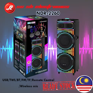 PORTABLE SPEAKER NDR-2260 WIRELESS BLUETOOTH SPEAKER 12"*2 USB/TWS/BT/FM/TF/Remote Control /Wireless mic