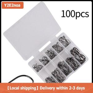 【Local shipping】 100Pcs Fishing Hooks Set Carbon Steel Single Circle Fishing Hook Fly Fishing Jip Barbed Carp Hooks Sea Tackle Accessories