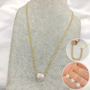 Kalung Titanium Wanita Bola Kristal Susu Simple Korean Style Aksesoris Fashion Anti Karat