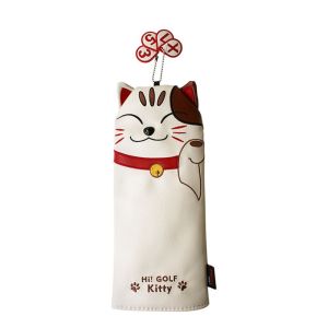 BLACKON Quà tặng cho người chơi gôn Phụ kiện Kitty dễ thương Nắp đầu bằng gỗ lai Bảo vệ đầu gậy Da PU Gậy Golf Putter Cover Blade Mallet Putter Mũ trùm đầu CLB chơi gôn Lucky Cat