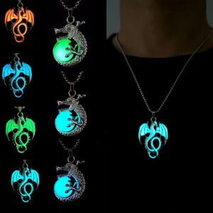 NOVELLEO Dragon Luminous Pendant Necklace Stainless Steel Jewelry Accessories Halloween Necklaces Personality Punk Style Hip Hop Neck Chains Party