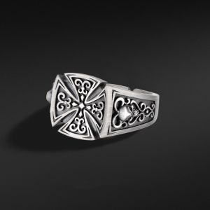 Cincin Pria Desain Cross Bercorak Silver Gaya Retro HipHop Model Terbuka
