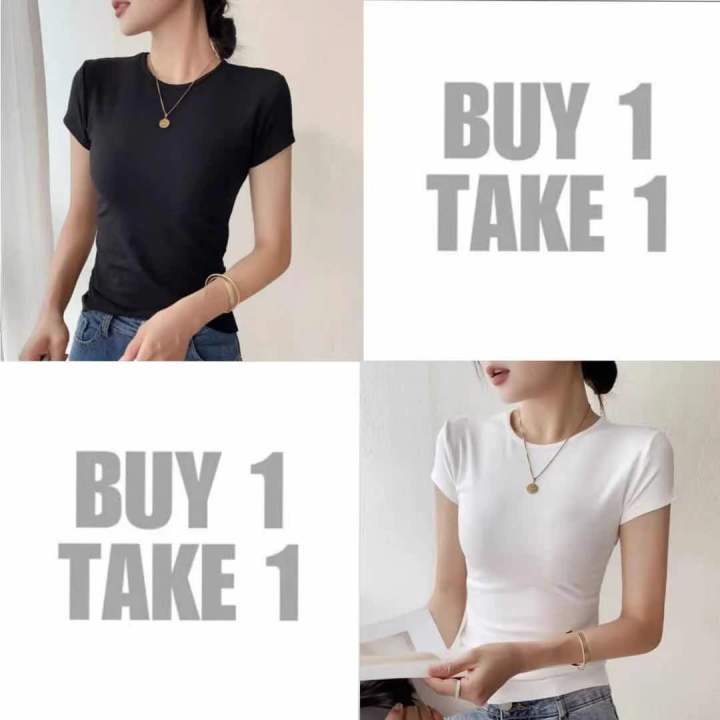 BUY 1 TAKE 1(Total of 2) Double Lining Basic Top Body Hugging Full Length Stretchable Womenswear Double Lining Shirt