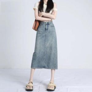 TTQQ  Womens Denim Skirt Fashion High Waist Long Skirt.