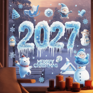 MAKERVY Santa Claus Designs Christmas Window Stickers Snow Designs PVC Xmas Wall Sticker 2026 Edition Electrostatic Stickers Christmas Glass Window Stickers Home Decor