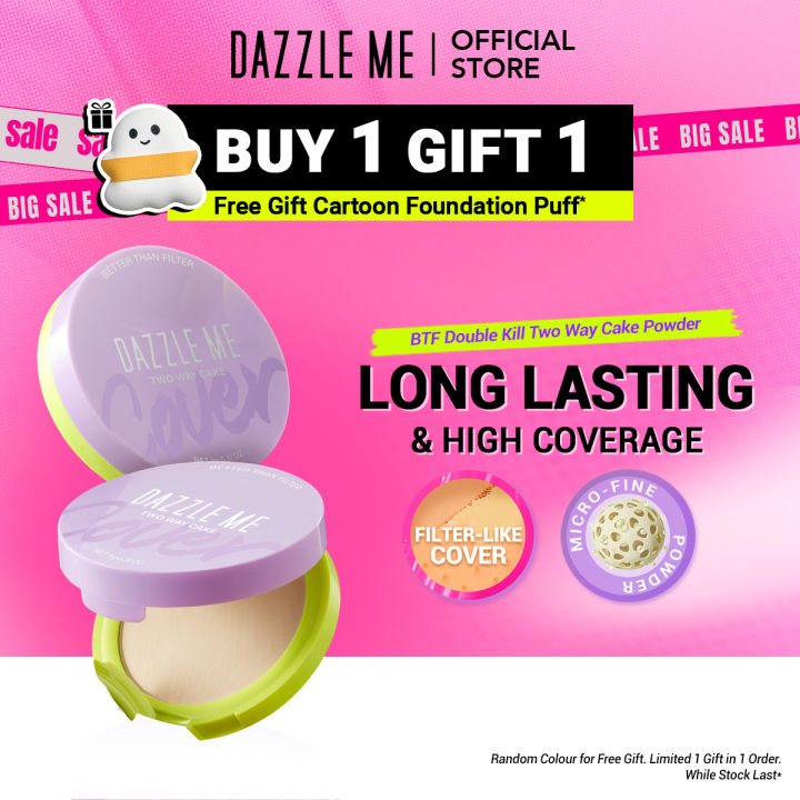 [NEW!!] DAZZLE ME Better Than Filter Double Kill Two Way Cake Powder Matte Finish High Coverage Compact Powder