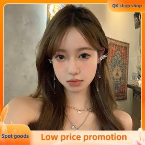 ✨QK shop✨ 1Pair Angel Wings Liquid Metal Butterfly Tassel Ear Cuff Non Earrings Trendy Punk Design Female Long Ear Clip Jewelry