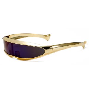 EODKUS Electroplated Women Eyeglass One-piece Mirror Futuristic Steampunk Sunglasses Unique Korean Style Y2K Shades Men