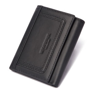 HUMERPAUL Folding Portable Wallet Para sa Mga Lalaki Genuine Leather Cash Slot Coin Slot BP992