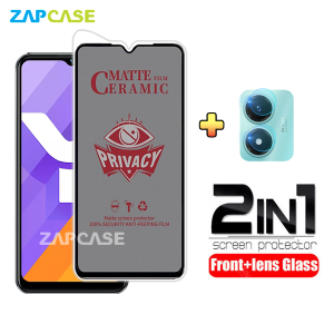 PAKET 2in1 Anti Gores Layar Privacy Vivo Y16Y02S Free Tempered Glass Camera Lens