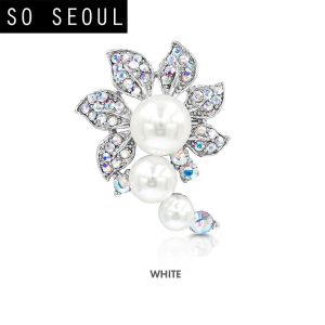 SO SEOUL Leilani Blossom with Pearl Austrian Crystal Rollover Clasp with Double Mini Baby Brooch Set